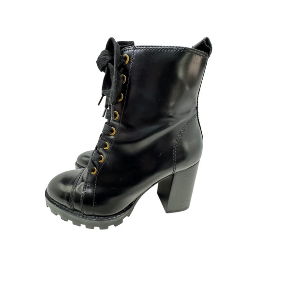 Uterqüe Shoes - Uterque Lace Up Combat Boots Womens 37 Black Block Heel Lug Sole Zip